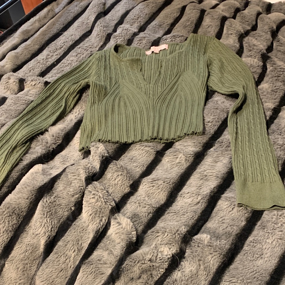 #616 “Crave Fame” Green Ribbed Knit Sweater